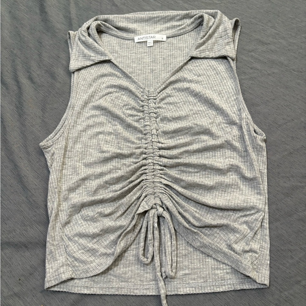 Women's Grey Ruched Sleeveless Top